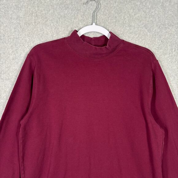 Lands End Turtleneck Women Medium Tall Burgundy Cotton Mock Shirt Base Layer - Picture 2 of 12